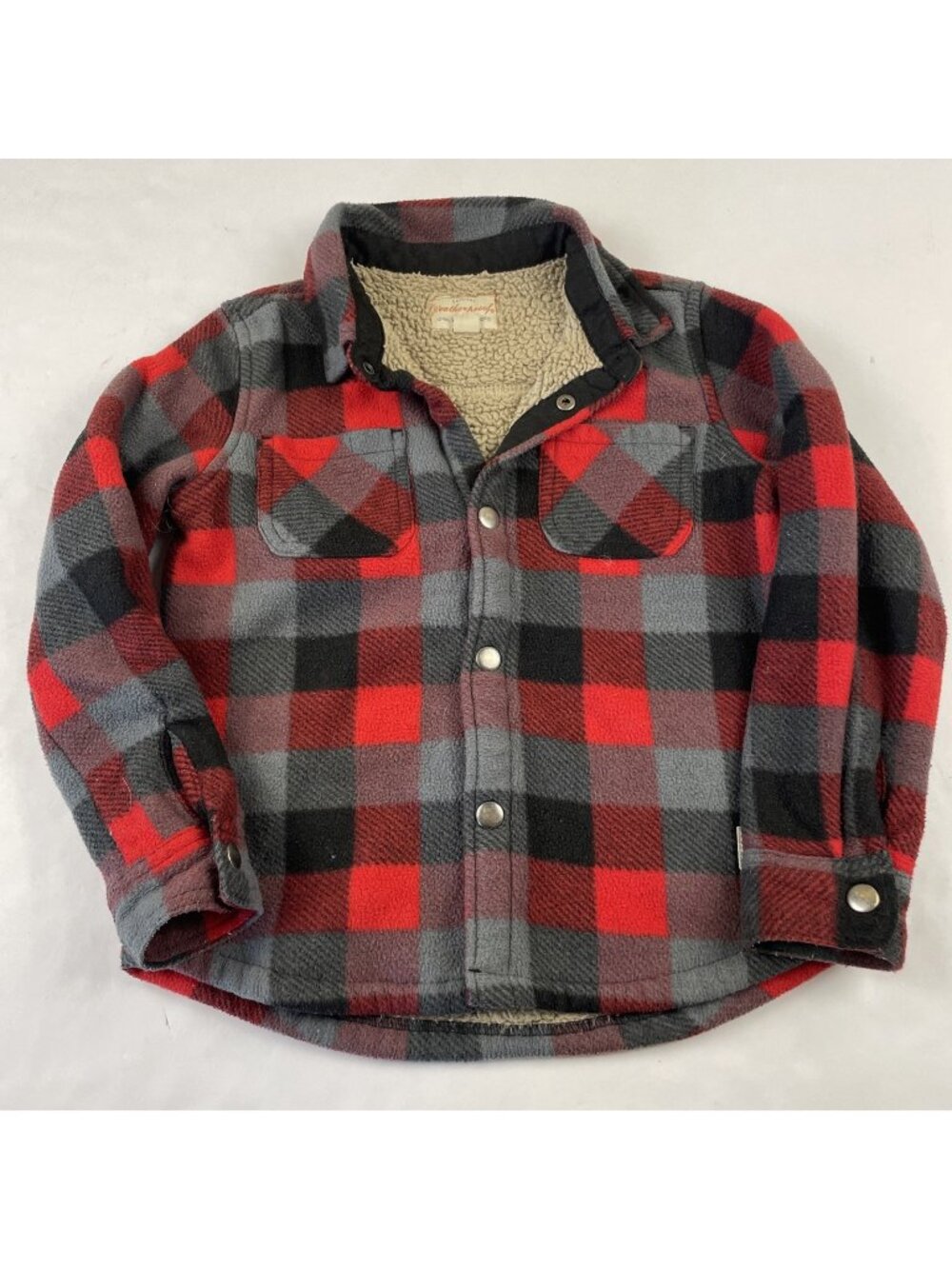 Weatherproof Vintage Shirt Jacket Kids XS 5/6 Sherpa Lined Buffalo Plaid Fleece